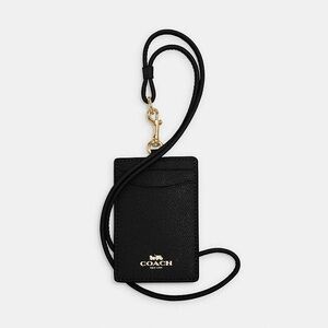 New Coach Black Leather Neck Card Holder with Gold Hardware MSRP $68